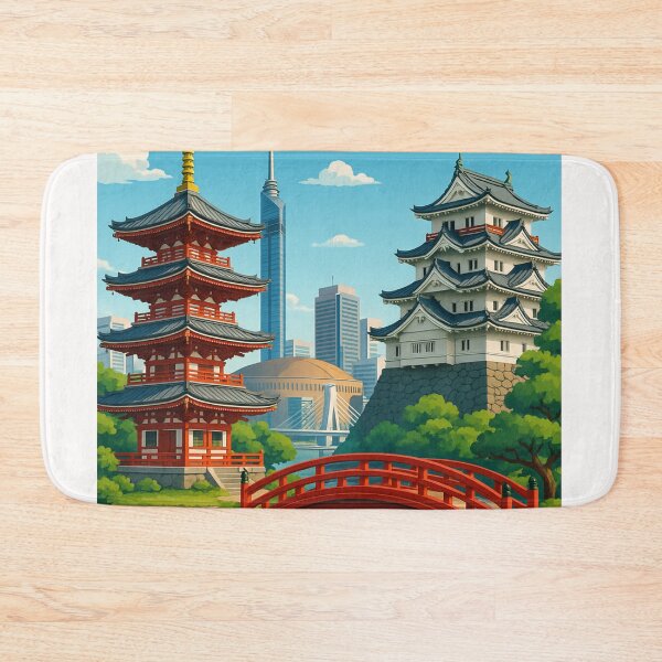 Item preview, Fukuoka Japan Skyline with Pagoda and Castle designed and sold by Places On Earth.