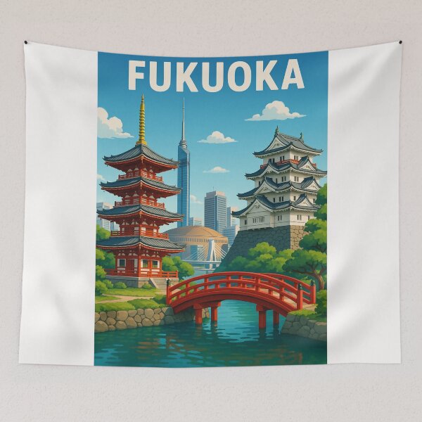 Item preview, Fukuoka Japan Skyline with Pagoda and Castle designed and sold by Places On Earth.