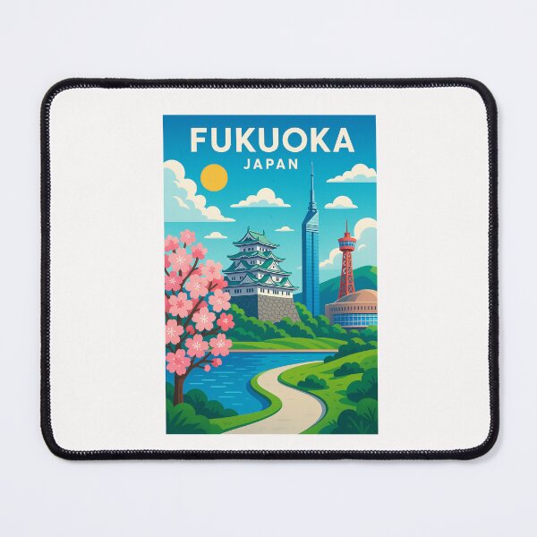 Item preview, Fukuoka Japan with Cherry Blossoms and Landmarks designed and sold by Places On Earth.