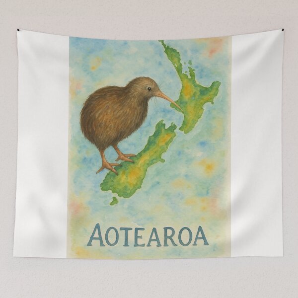 Item preview, Aotearoa Kiwi Bird over New Zealand Map designed and sold by Places On Earth.