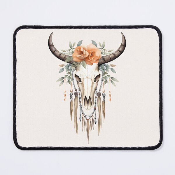 Item preview, Boho Cow Skull with Flowers and Feathers Art designed and sold by Parkerzz.