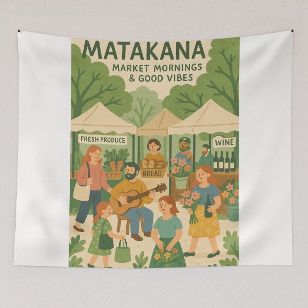 Item preview, Matakana Market Scene with Fresh Produce and Live Music designed and sold by Places On Earth.