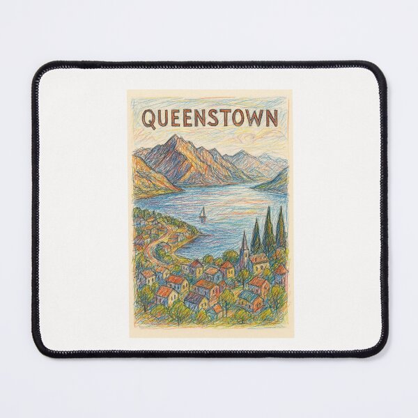 Item preview, Queenstown Lakeside Scene with Mountains and Village designed and sold by Places On Earth.