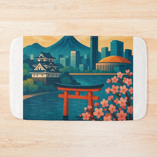 Item preview, Fukuoka Japan Skyline with Cherry Blossoms and Torii designed and sold by Places On Earth.