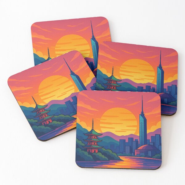 Item preview, Fukuoka Sunset Skyline with Pagoda and Tower designed and sold by Places On Earth.