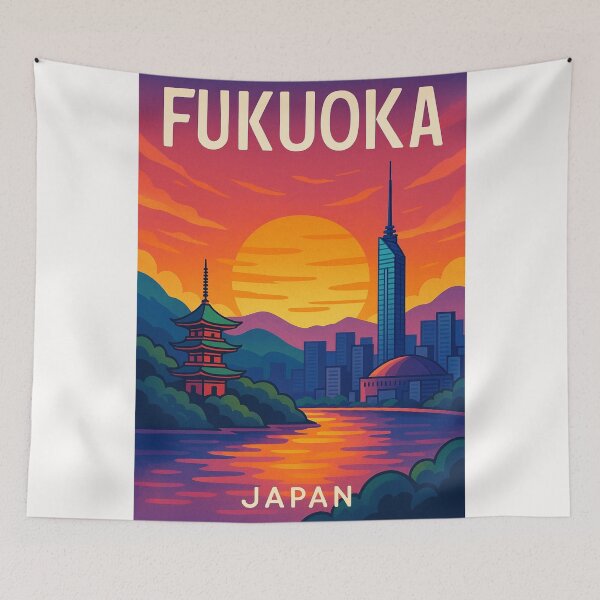 Item preview, Fukuoka Sunset Skyline with Pagoda and Tower designed and sold by Places On Earth.