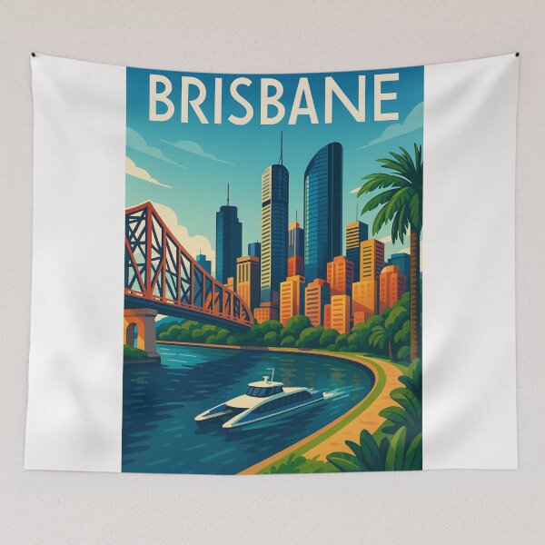 Item preview, Brisbane City View with Ferry and Story Bridge designed and sold by Places On Earth.