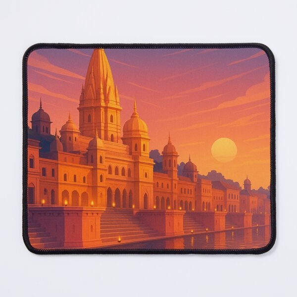Item preview, Ayodhya India Riverfront Temple at Sunset designed and sold by Aryabek.