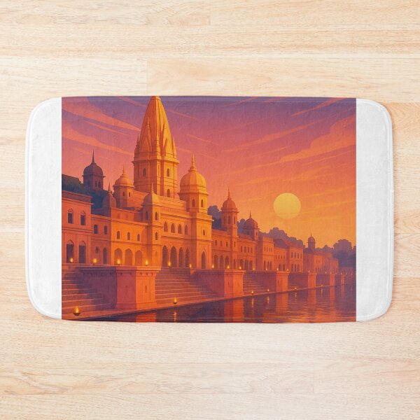Item preview, Ayodhya India Riverfront Temple at Sunset designed and sold by Aryabek.