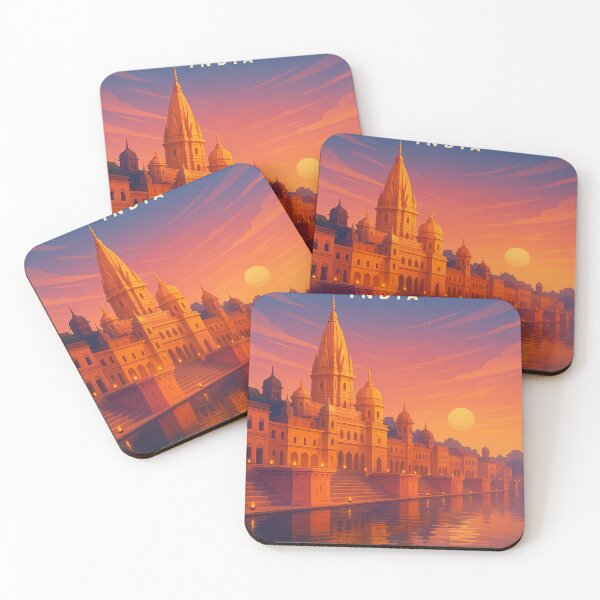 Item preview, Ayodhya India Riverfront Temple at Sunset designed and sold by Aryabek.