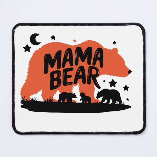 Item preview, "MamaBear & Cubs Orange Black Illustration | Minimalist Bear Family Art | Protective Mother Bear Print" designed and sold by PodElite.