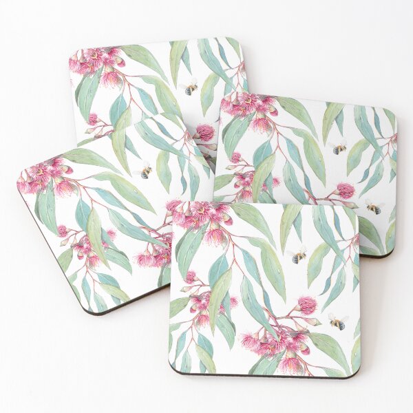 Item preview, Flowering Gum Blossoms and Bees on white  designed and sold by Nadya Neklioudova.