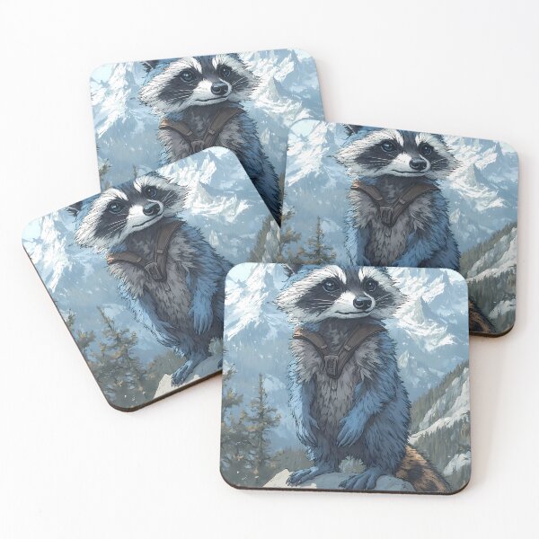 Item preview, Cute Raccoon Adventurer Standing On Mountain Rock designed and sold by mildaclairmo.