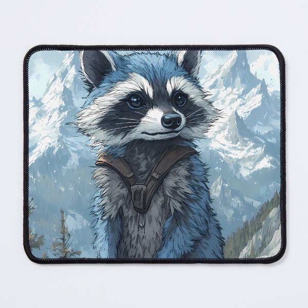 Item preview, Cute Raccoon Adventurer Standing On Mountain Rock designed and sold by mildaclairmo.