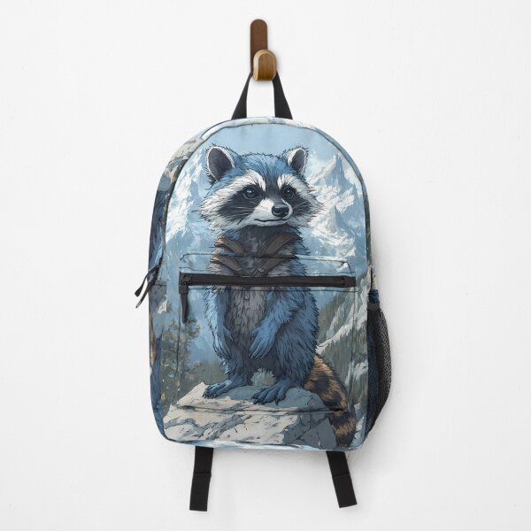 Item preview, Cute Raccoon Adventurer Standing On Mountain Rock designed and sold by mildaclairmo.