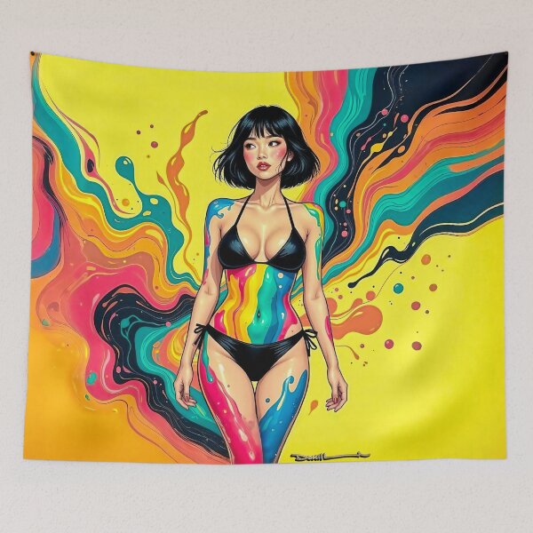 Item preview, Colorful Abstract Bikini Woman Art – Vibrant Painted Body Pop Art Illustration no.9 designed and sold by smARTwork.