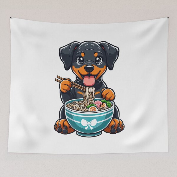 Item preview, Dobermann Anime Dog Eating Ramen Noodles designed and sold by doodIllustrate.