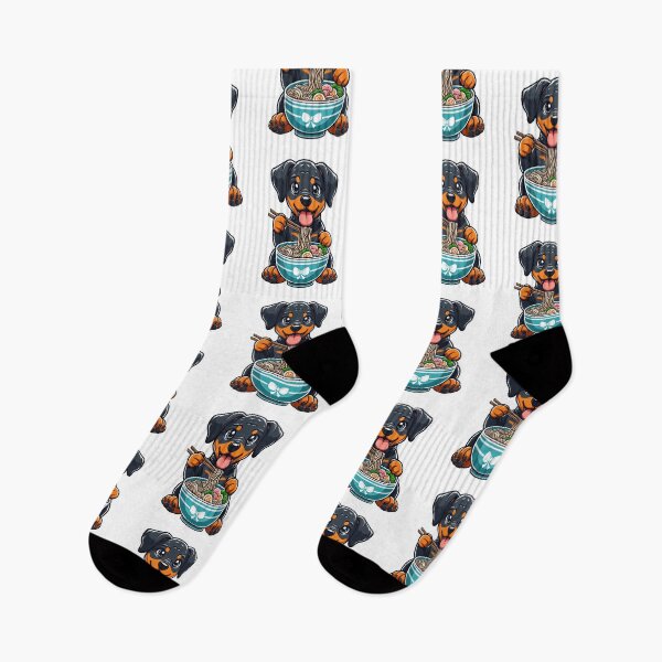 Item preview, Dobermann Anime Dog Eating Ramen Noodles designed and sold by doodIllustrate.