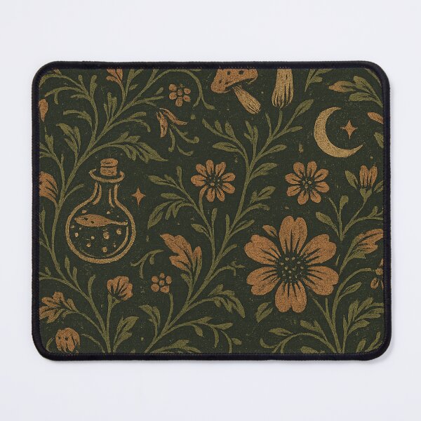 Item preview, Witch’s Garden Bloom – Retro Arcane Floral Pattern with Mushrooms & Moon designed and sold by Planthem.