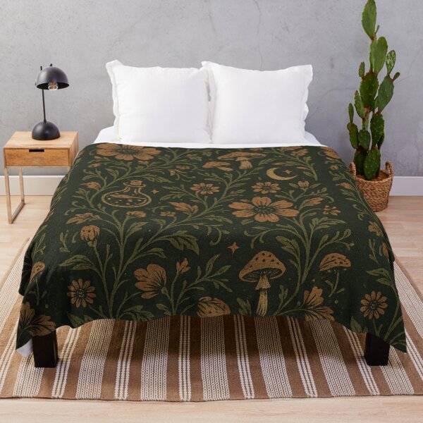 Item preview, Witch’s Garden Bloom – Retro Arcane Floral Pattern with Mushrooms & Moon designed and sold by Planthem.