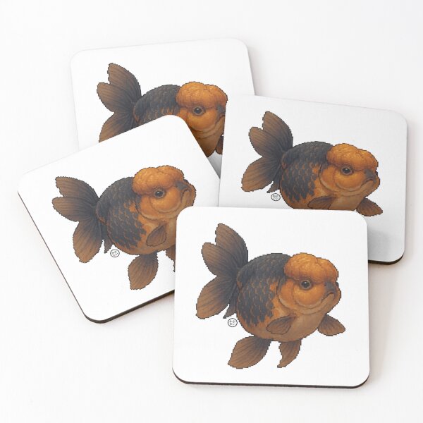 Item preview, Goldfish - Pixel Art - 8bit graphics 16bit graphics - Retro Fish Art - Black and Orange Oranda designed and sold by Kabuji Store.