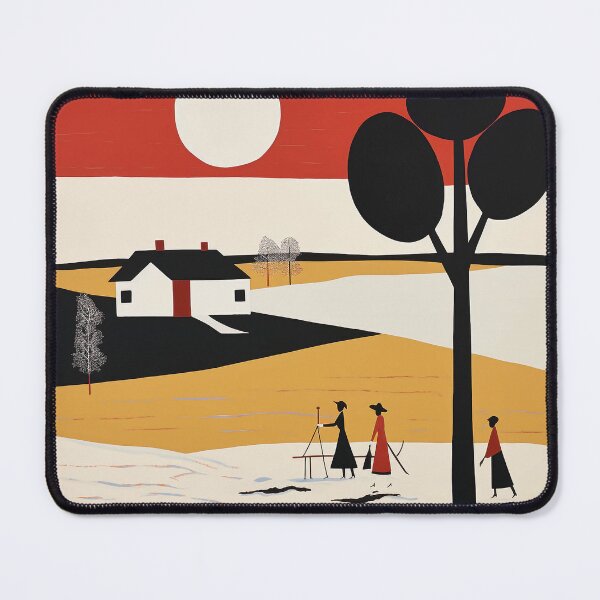 Item preview, Minimalist Winter Landscape with Artists and Bold Sun designed and sold by PaintbrushPlace.