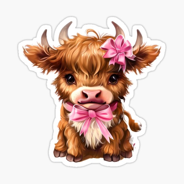 Item preview, Kawaii Highland Cow Pink Bow Ribbon Coquette designed and sold by Starbuy01.
