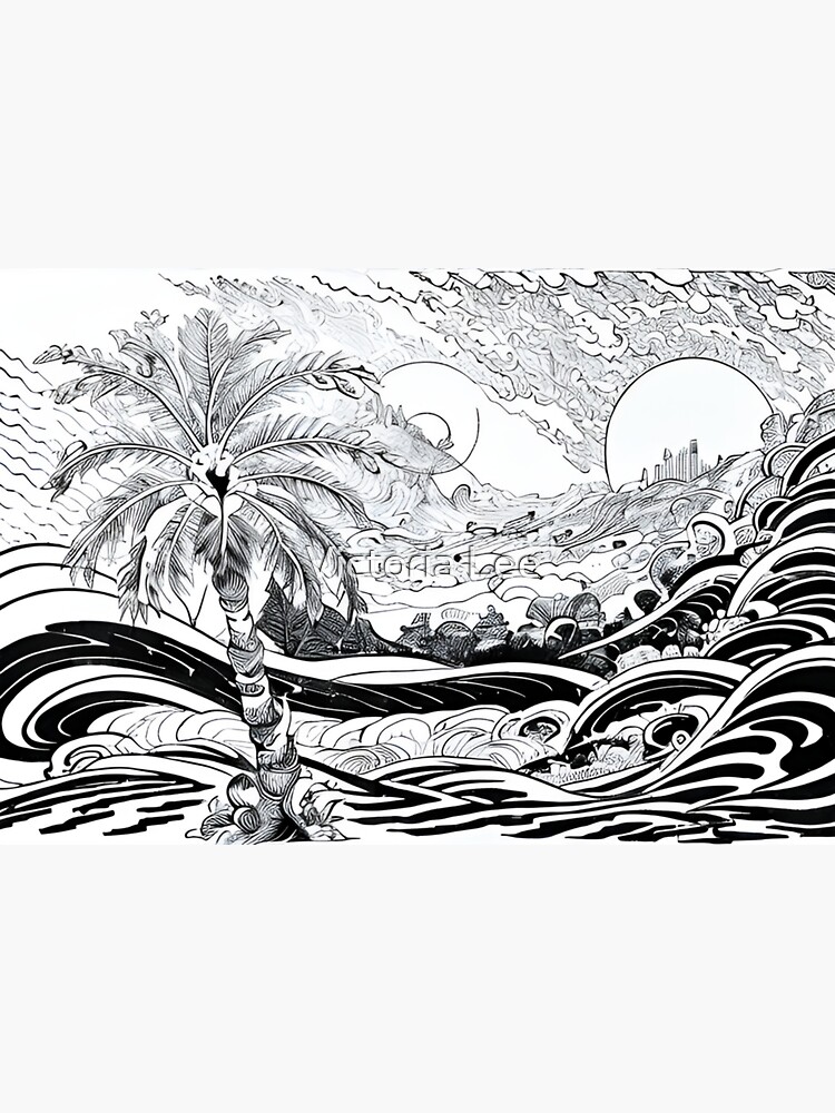 Thumbnail 3 of 3, Sticker, Palms in black and white designed and sold by Ladyinthemitten.