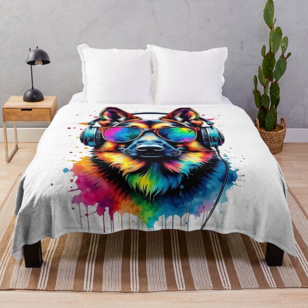 Item preview, German Shepherd Dog With Headphones - Cool Pet - Rainbow Color - Pride Month - Fur Parents White Background designed and sold by LumiAnCreations.