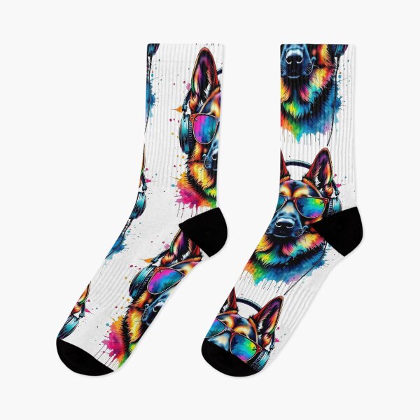 Item preview, German Shepherd Dog With Headphones - Cool Pet - Rainbow Color - Pride Month - Fur Parents White Background designed and sold by LumiAnCreations.