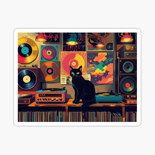 Item preview, Black Cat in a Cool Record Store designed and sold by LEO'S CREATURE　れおずくりーちゃー.