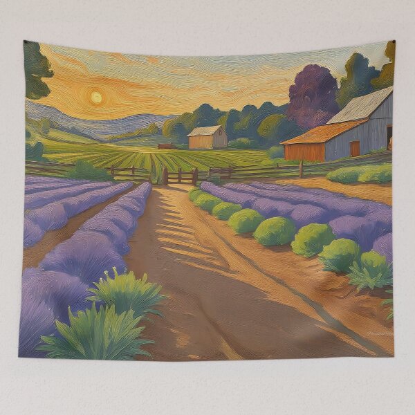 Item preview, Lavender Farm at Dusk: Vintage Countryside Painting designed and sold by Perennial Home & Gardens.
