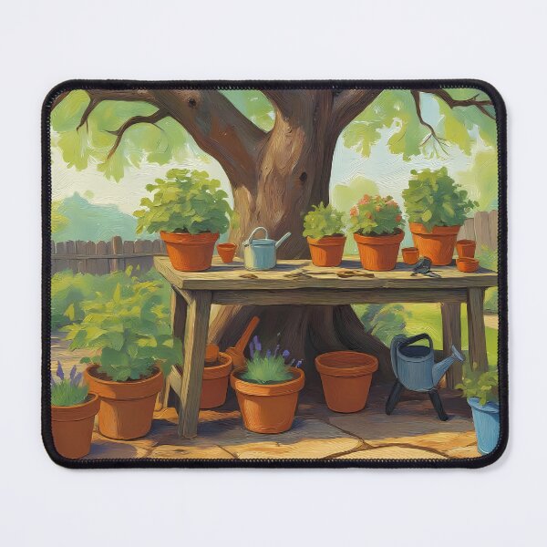 Item preview, Shaded Potting Bench Retreat: Countryside Oil Art designed and sold by Perennial Home & Gardens.