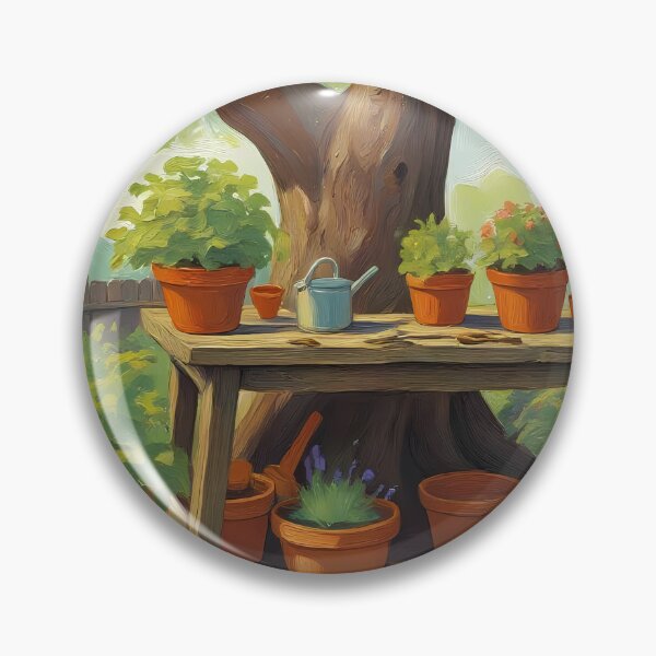 Item preview, Shaded Potting Bench Retreat: Countryside Oil Art designed and sold by Perennial Home & Gardens.