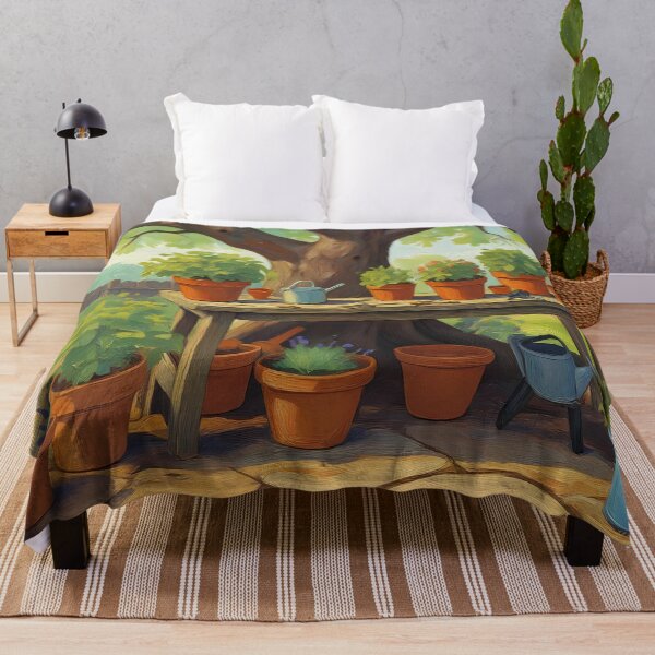 Item preview, Shaded Potting Bench Retreat: Countryside Oil Art designed and sold by Perennial Home & Gardens.