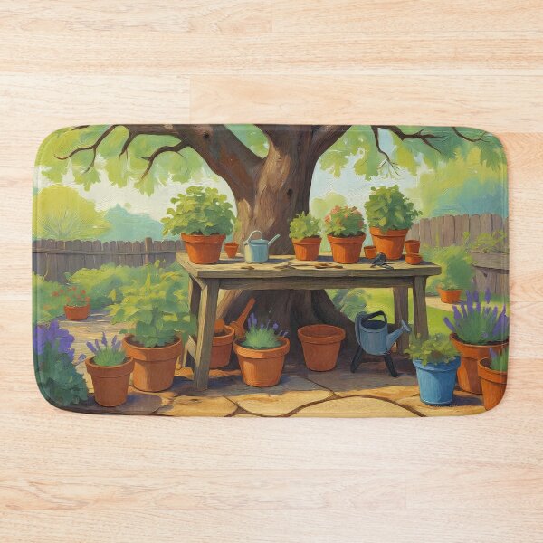 Item preview, Shaded Potting Bench Retreat: Countryside Oil Art designed and sold by Perennial Home & Gardens.