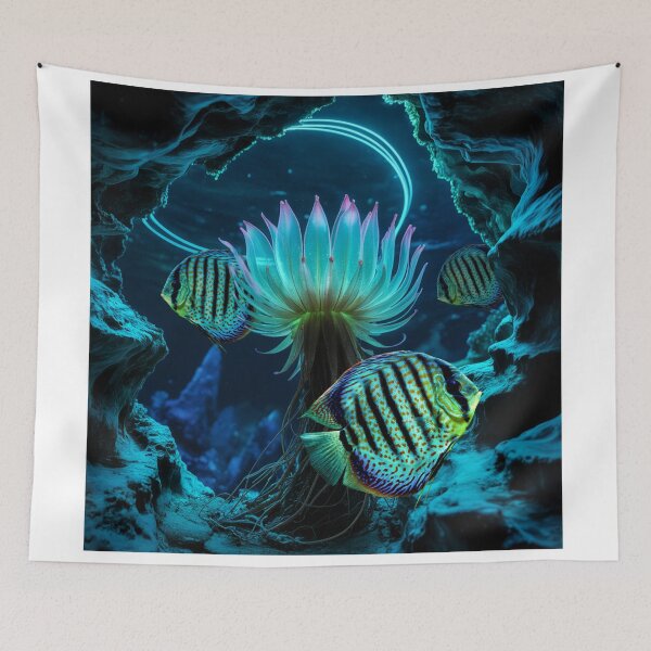 Item preview, Discus Fish Underwater Scape Fantasy Surreal Aquarium Art designed and sold by Aquarium Eclipse.