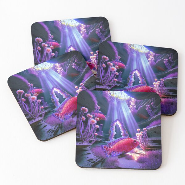 Item preview, Strawberry Peacock Cichlid Underwater Scape Fantasy Surreal Aquarium Art designed and sold by Aquarium Eclipse.