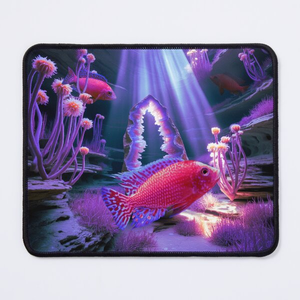 Item preview, Strawberry Peacock Cichlid Underwater Scape Fantasy Surreal Aquarium Art designed and sold by Aquarium Eclipse.