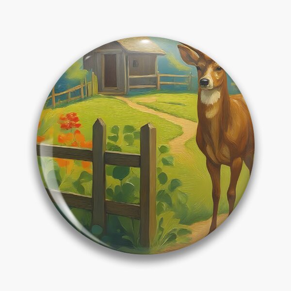 Item preview, Curious Deer at the Gate: Vintage Oil Landscape designed and sold by Perennial Home & Gardens.
