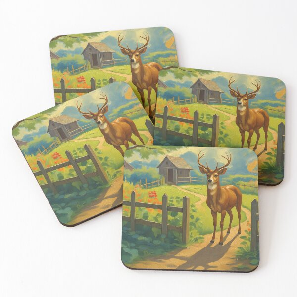 Item preview, Curious Deer at the Gate: Vintage Oil Landscape designed and sold by Perennial Home & Gardens.