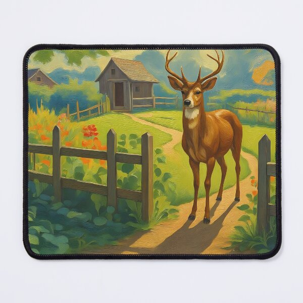Item preview, Curious Deer at the Gate: Vintage Oil Landscape designed and sold by Perennial Home & Gardens.