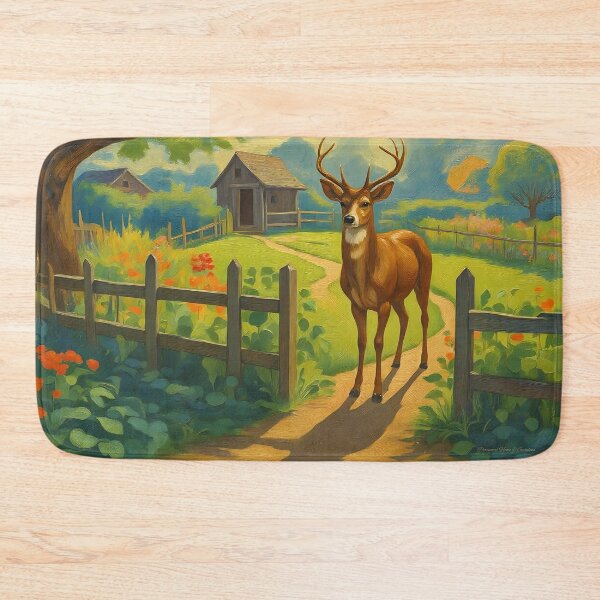 Item preview, Curious Deer at the Gate: Vintage Oil Landscape designed and sold by Perennial Home & Gardens.