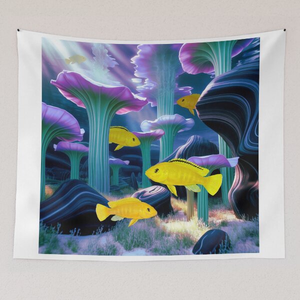 Item preview, Mbuna African Cichlid Underwater Scape Fantasy Surreal Aquarium Art designed and sold by Aquarium Eclipse.
