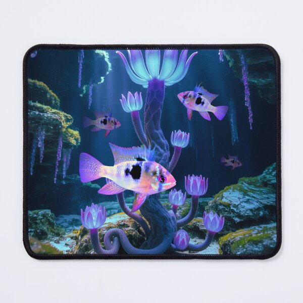 Item preview, Blue Ram Cichlid Underwater Scape Fantasy Surreal Aquarium Art designed and sold by Aquarium Eclipse.