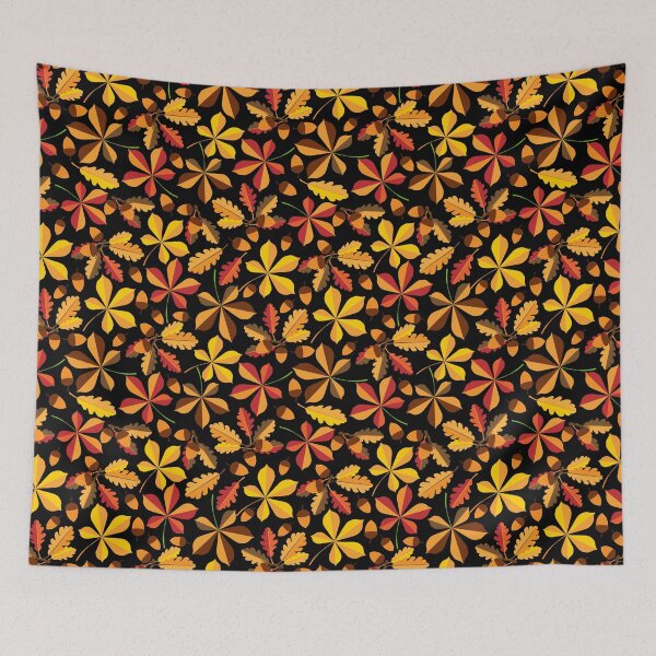 Item preview, Different colorful autumn leaves, acorns, black background. Seamless floral pattern-143. designed and sold by Natalya Alexandrou.