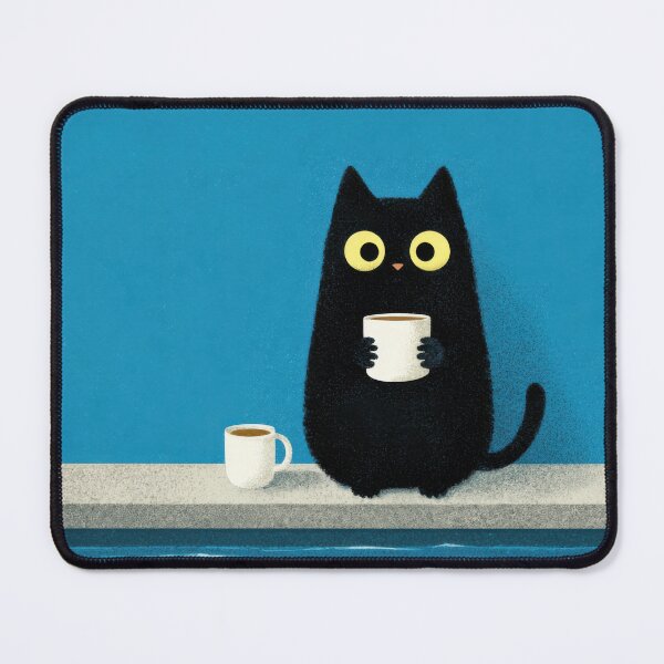 Item preview, Double Coffee & Fish Thoughts – Cute Black Cat Illustration designed and sold by Tenalxp.