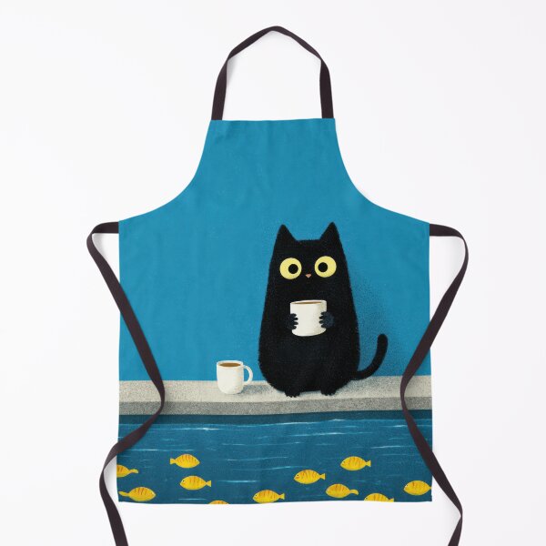 Item preview, Double Coffee & Fish Thoughts – Cute Black Cat Illustration designed and sold by Tenalxp.