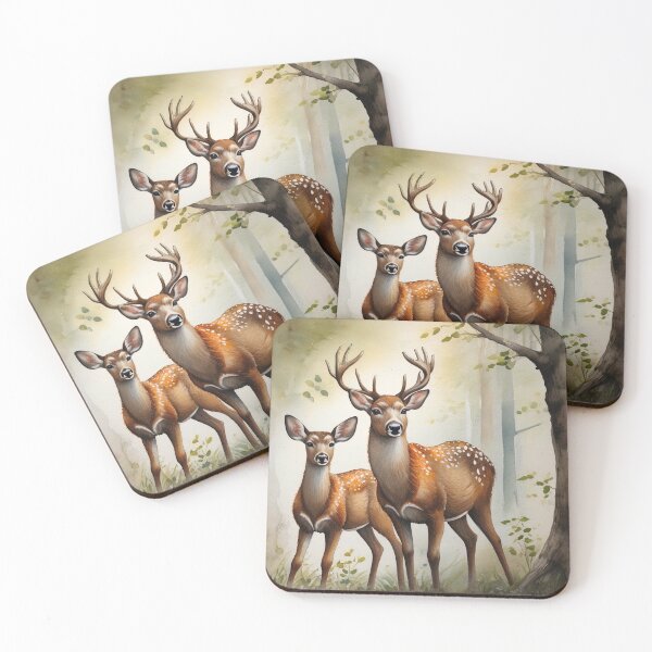 Item preview, Deer Family in Woodland Clearing Landscape  designed and sold by Angelsartsandpattern.