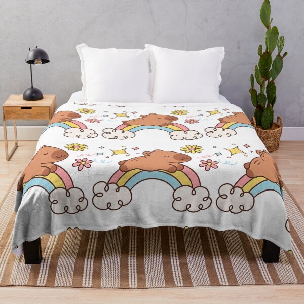Item preview, Cute Capybara Sleeping on Rainbow with Flowers and Sparkles designed and sold by ArtfulWeave.